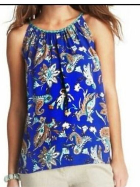 LOFT Tops - Ann Taylor Loft Paisley Print Blue Green Sleeveless Flowy Tank Top Size XS